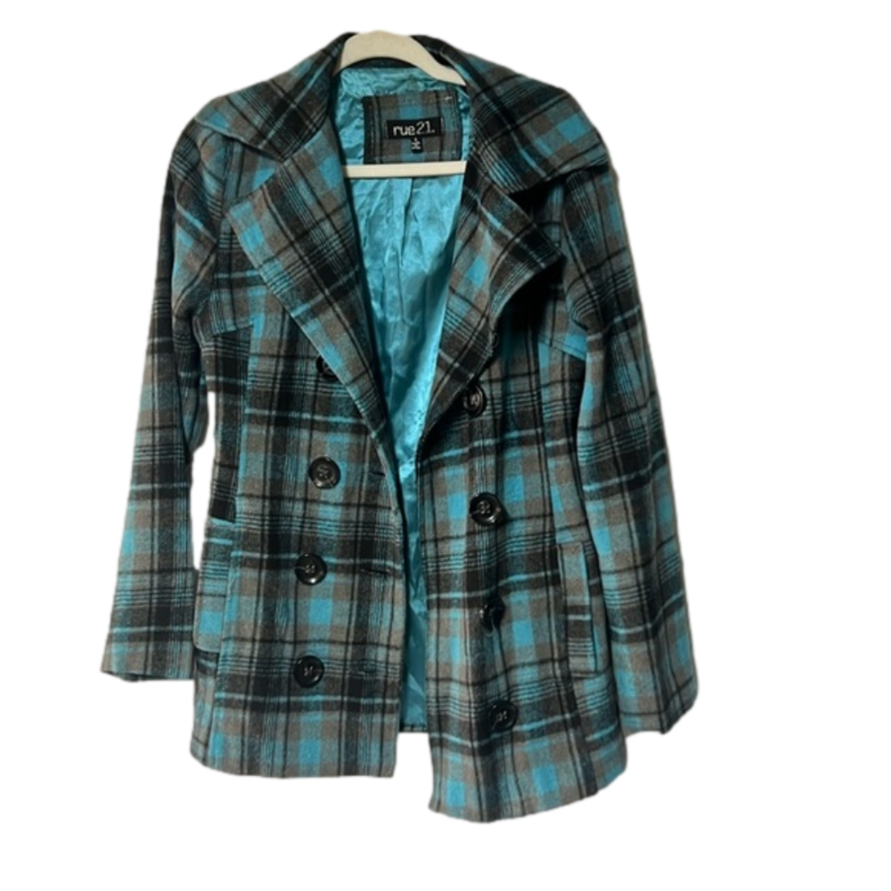 Women’s Rue 21 blue black gray pattern‎ peacoat size S comfy cozy warm